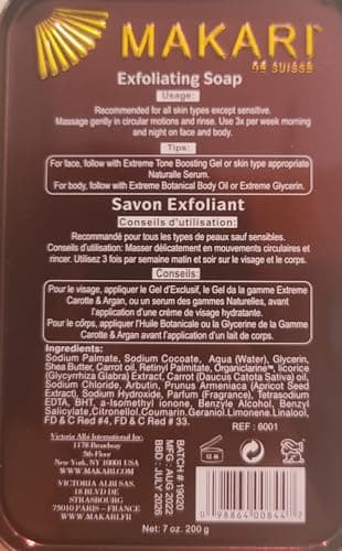 Makari Exclusive Savon Éclaircissant et Exfoliant (7 oz.) à base d’OrganiclarineTM – Soins éclaircissants anti-taches, cicatrices acnéiques, vergetures et hyperpigmentation.