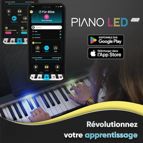 Piano LED - Apprendre le Piano de Façon Ludique et Efficace - Systeme Breveté - Leçon de Piano avec LED Intelligentes - Transparent