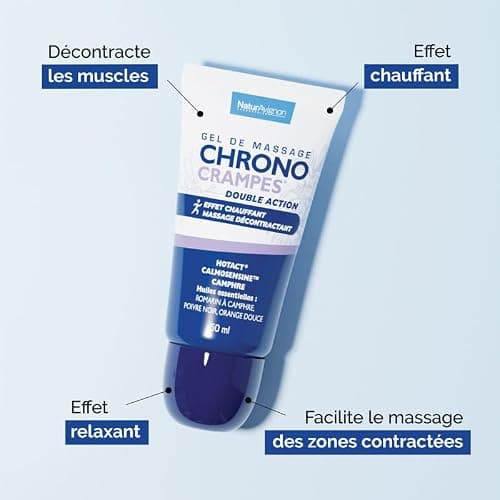 Laboratoire NaturAvignon Chronocrampes Gel de massage décontractant | Effet chauffant & relaxant | Appaisement immédiat | Embout applicateur tri-billes massant | Tube de 50ml