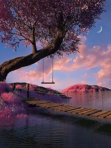 Showker 5D Kit Complet de Broderie Diamant Arbre - Peinture Diamant Paysage Rond Point de Croix - Décoration Murale pour Chambre, DIY Diamond Painting Maison 30x40 cm