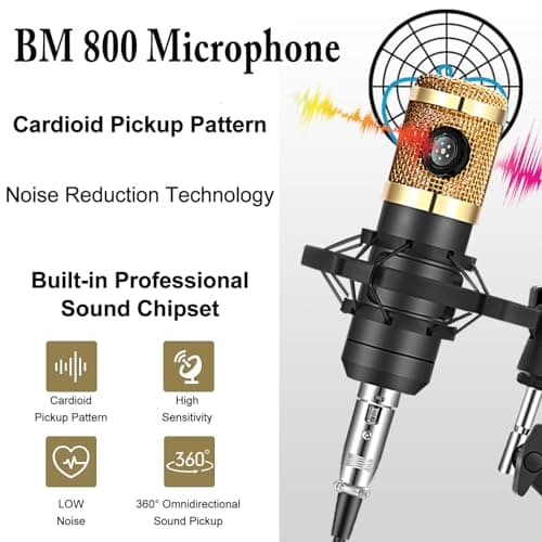 ALPOWL Ensemble d'équipement de Podcast, Interface Audio avec Carte Son en Direct Tout-en-Un et Microphone à condensateur, Parfait pour l'enregistrement, la Diffusion, la Diffusion en Direct (Or)