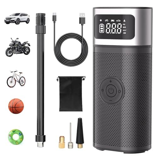 OneAmg Gonfleur Pneus Voiture, Pompe à Air Électronique Portable 12V 5200mAh/150PSI, Compresseur à Air Portatif avec Affichage Numérique et Lumières d'urgence pour Voitures, Motos, Vélos, Ballons