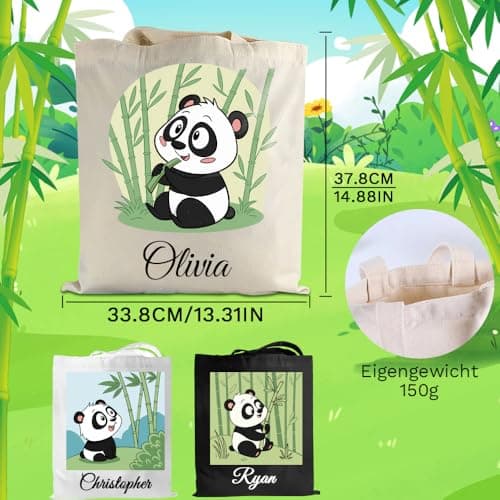 YINYIFANS Sac en Toile à Nom Personnalisé,Sac en Tissu Panda,Sac Fourre-Tout Réutilisable,Cadeau Pour Enfants,étudiants,Amis,Mamans,Demoiselles D'honneur(Style H)