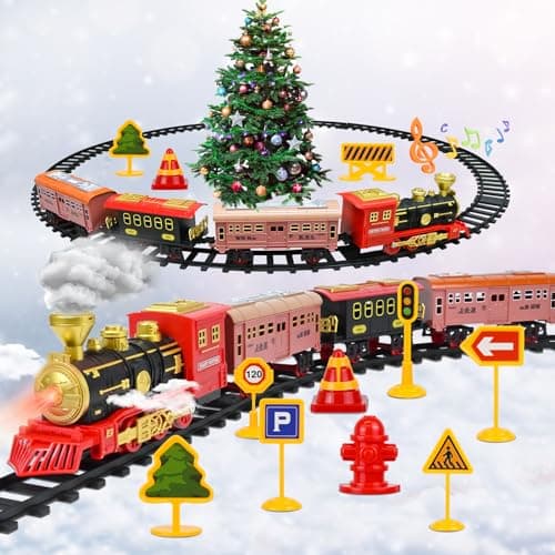 FORMIZON Train Electrique Noel, Train Jouet avec Fumé, Lumières Rails et Son, Jouet de Train avec 3 Trous de Vapeur, Locomotive, Cadeaux de Noël pour Enfants 2+