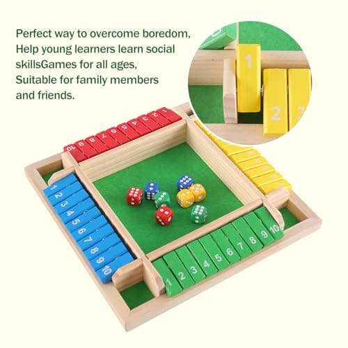 SCBOY Shut The Box Jeux en Bois Jeu de dés Adéquation 2-4 Personnes Jeux de société en Bois Fête de Famille Jeu de Table pour Enfants et Adultes