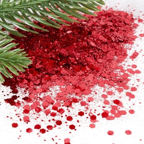 50g Poudre à Paillettes Rouge Peinture Pailletée Fines Scintillant en PET Accessoire Loisirs Créatif Décoration Maquillage Ongles Nail Bricolage Artisanat Carte pour Fête Noël Mariage Anniversaire