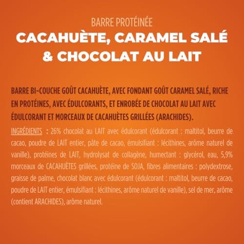 JOYFUEL Barre Protéinée - Goûts Chocolat au Lait, Cacahuètes & Caramel - <2g de sucre - 20g de protéines - 12 barres X 55g