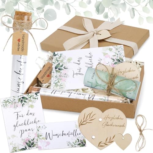 LPZMPZ Cadeaux de Mariage pour Couple de Mariés Argent Cadeau de Mariage Carte de Mariage Cadeau d'argent avec Carte de Vœux, Cœur en Bois, Ruban, Raphia, Tube à Essai, Emballage Cadeau