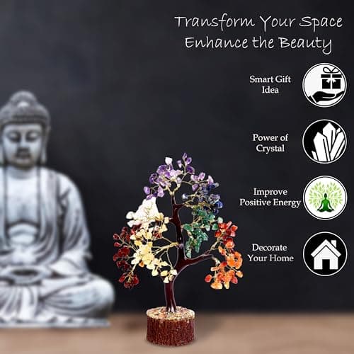 Sept Chakra Guérison Naturelle Reiki Cristal Bonsaï Fortune Money Tree pour Bonne Chance, Richesse et Prospérité Décor Feng Shui Cadeau Spirituel