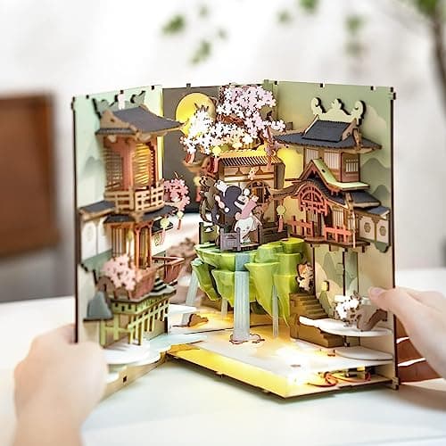 ROBOTIME Book Nook Kit, Maison de poupée en Bois assemblé, Bricolage, Décoration de bibliothèque, Cadeau de Vacances, Cadeau de Noël.