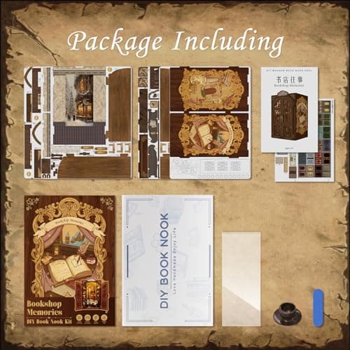 CUTEBEE Kit Book Nook - Maison Miniature à Monter soi-même - Maison de poupée - avec Housse de Protection Contre la poussière et lumière LED - Kit de modélisation pour Adultes(Bookshop Memories)