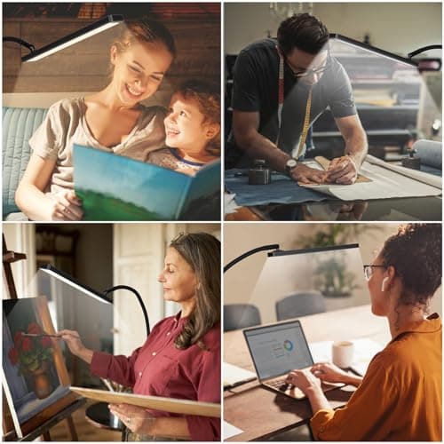 Lampe de Bureau LED, BIENSER 14W Lampe de Table Architecte Flexible avec Pince, 10 Niveaux de Luminosité X 5 Modes de Couleur, Lampe de table Réglable, Protection des Yeux, 5V/2A CE Adaptateur Incluse