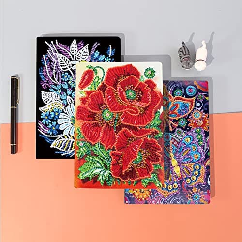 DCIDBEI Carnet de Notes 5D à Faire Soi-même Carnet Croquis A5 Blanko Diamond Painting Fleurs Coquelicots Enfants Avec Strass Carnet Secret Fille Notebook pour Fournitures Scolaires