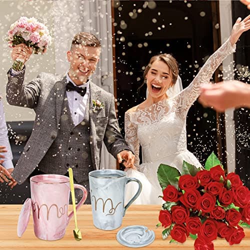 Yorkaan Mr and Mrs Coffee Mugs - Cadeau de Mariage pour Mariée et Le Marié, deTasses Cadeau pour Mariage, Couple,fiançailles, Anniversaire, Saint Valentin - Marbre céramique 12 oz Cadeaux.
