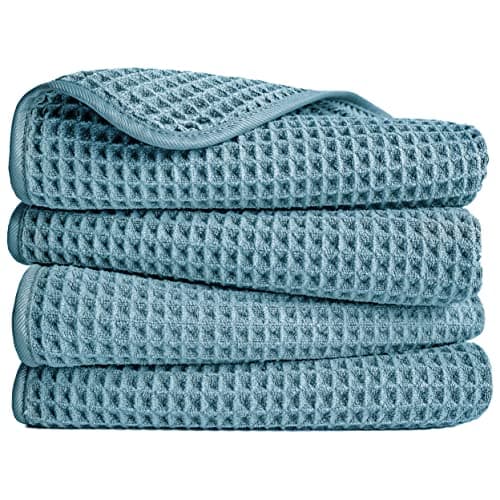 Polyte - 4 Serviettes de Bain en Microfibres - pour Les Mains - sèche Rapidement/ne Peluche Pas - Tissu alvéolé - Vert - 40 x 76 cm