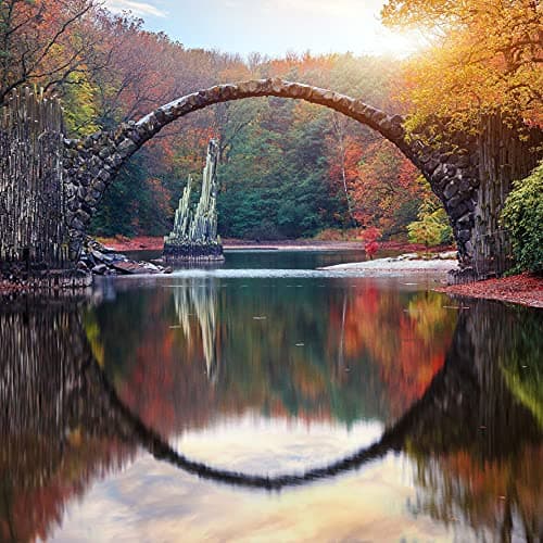Showker 5D Kit Complet de Broderie Diamant Lac du Pont, 5D Diamond Painting Completpaysage Rond Point de Croix - Décoration Murale pour Chambre, DIY Diamond Painting Maison 35x35cm