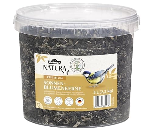 Dehner Natura Premium Nourriture pour Oiseaux Sauvages, graines de Tournesol Non décortiquées, en Seau, 5L (2.2 kg)