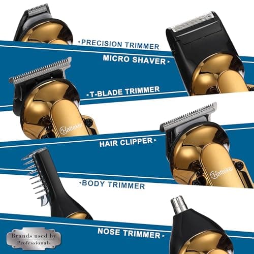 Hatteker Kit Tondeuse à Barbe Professionnel Avec Zero Gap T-Blade Tondeuse Rasoir Électrique Pour Le Nez Oreille Barbe Hommes Body Tondeuse Imperméable à l'eau Sans Fil Beauty Kit 6 en 1