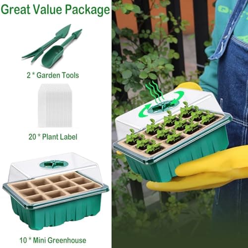10 Pièces Mini Serre pour Plantes,120 Trous Bac à Semis Biodegradable Pot,Boîte de Culture avec Couvercle et Ventilation Durables,Plateaux de semis Kit de démarrage,Plateau de Semis Hydratant