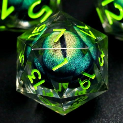 FONVGOGO Dés JDR Dés Jeu de Role pour Donjon et Dragon, Set de Dés JDR 7 Pièces Dés Œil de Dragon Mobile des Noyau Liquide Résine Polyédriques DND Dice Set (Vert)