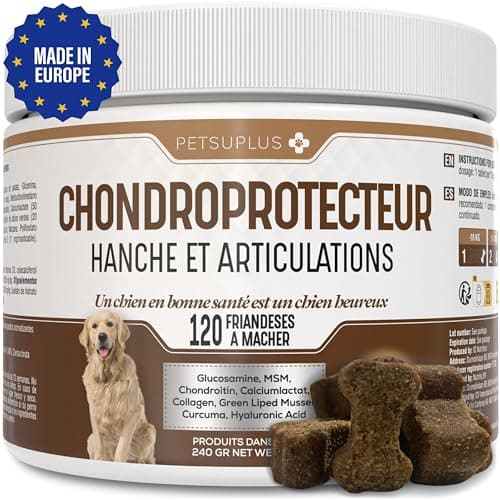 PETSUPLUS Complement Alimentaire Chien - Traitement Articulation Chiens - Chondroïtine, Glucosamine, MSM, Collagène, Acide Hyaluronique - Anti Arthrose & Douleur Articulatoires - 120 Comprimés