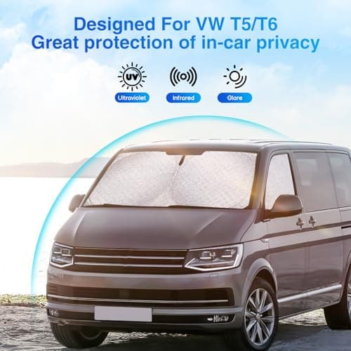 ZATOOTO Pare Soleil Pare Brise pour VW T5 T6, 3PCS Pare Soleil Voiture Avant, Assombrissement Intérieur du Pare-Brise, Protection Solaire Pare Brise, Pliable avec Sac de Rangement