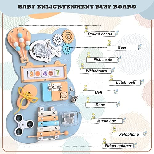 Yontwe Tableau occupé Montessori Plateau de Jeu sensoriel Apprentissage de la motricité Fine Planches d'activités sensorielles en Bois Faites à la Main Jouet d'éducation précoce 1-6 Ans
