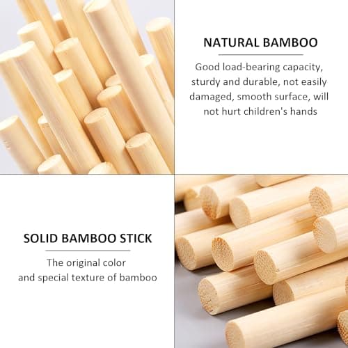 Lot de 30 grands bâtonnets ronds en bois de 8 mm x 30 cm, pour le bricolage, bâtonnets ronds en bois de bambou et bâtonnets en bambou, bâtonnets ronds en bois faits à la main