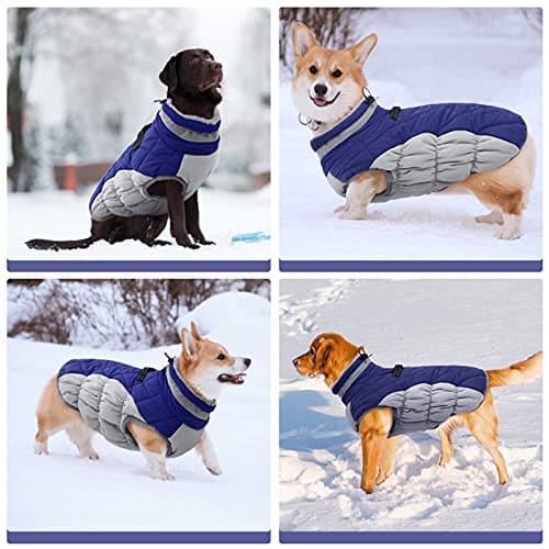 Kuoser Manteau d'hiver Imperméable pour Chien Veste Chaude Doublé en Polaire pour Chiot avec Col en Fourrure Gilet Coupe-Vent Extérieur Vêtement Réfléchissant pour Petits Moyens Grands Chiens