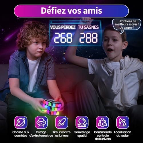 Anoawens Cube de Jeu Rechargeable, 15-en-1 Jeux de Cerveau & Mémoire & Rapidité pour Enfants, Cadeaux Anniversaire Noël pour Garçons et Filles Âgés 6-12+ Ans, Version Française (Noir)
