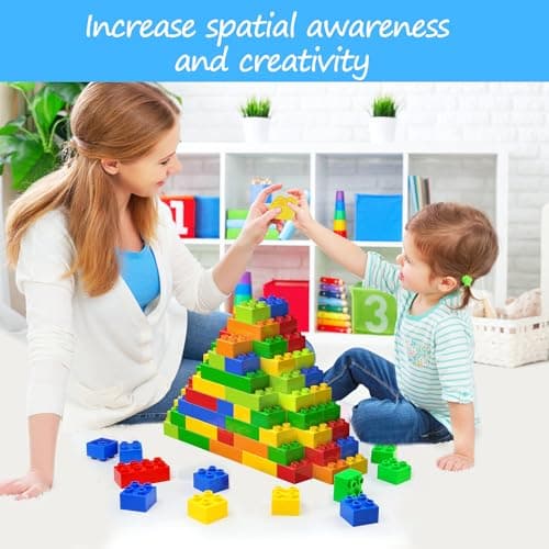 Cabeeskii Grand Jeu de Construction, 60 pièces de Briques en 6 Couleurs et 2 Dimensions, Compatible avec Duplo et Toutes Les Grandes Marques, Jouet idéal pour Les Enfants de 3 Ans et Plus.