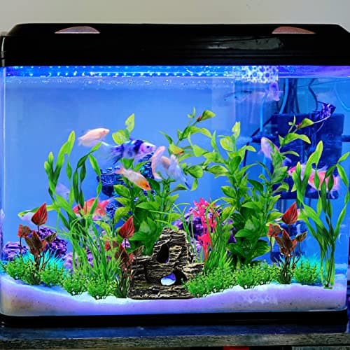 QUOZUO 20 Pièces Aquarium Decoration Plante, Vert Plantes Artificielle Aquarium Deco et Rocher Polyrésine Grotte Ornement