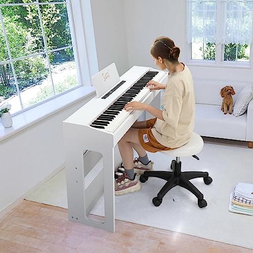 GLARRY Piano Électrique Numérique 88 avec Toucher Lourd, 128 Rythmes et Tonalités, 3 Pédales Professionnelles, 2 Haut-Parleurs Stéréo de 10 W, Prise en Charge MIDI-USB und Audio Bluetooth (Blanc)