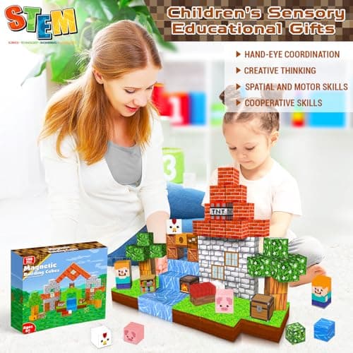 Construction magnetique Enfant Blocs magnétiques Jouet de Construction 100 pièces Cube magnétique de cpour garçons et Filles Jouet créatif Montessori pour Enfants à partir de 4 Ans Blocs magnétique