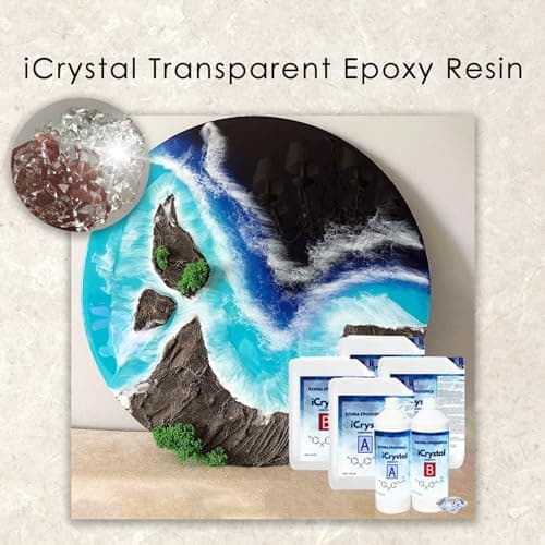 Icrystal Résine èpoxy – 0,75 Kg Resine Ultra Transparent - Pour la création de bijoux, River Table, créations artistiques, modélisme, Sans BPA - Assistance technique en Français