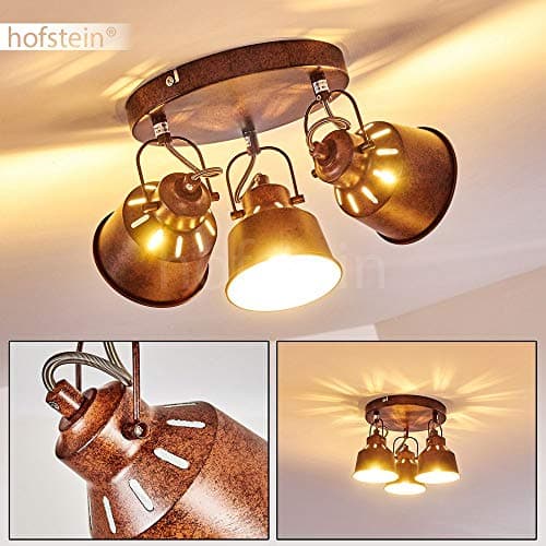 hofstein Plafonnier Safari en métal finitions rouille, luminaire de plafond à 3 spots orientables pour ampoules E14, ampoule(s) non incluse(s)