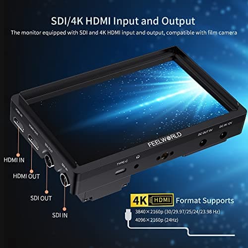 FEELWORLD FW568S caméra DSLR de 6 Pouces avec Le Signal 3G SDI 3DLUT Full HD 1920x1080 IPS F970 Alimentation Externe et Kit d’Installation