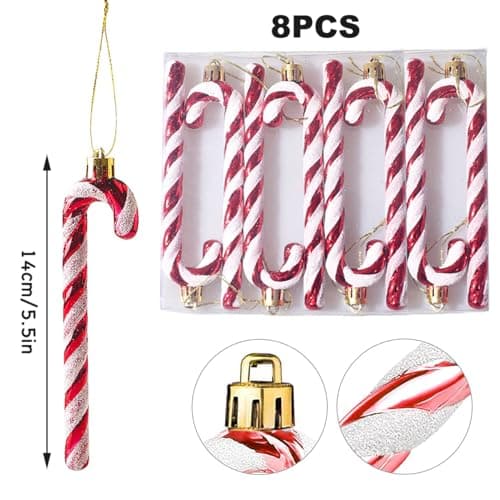 14CM Décoration d'arbre de Noël à Paillettes Pendentif de Canne en Bonbon Rouge 8Pcs Décorations d'arbre de Noël Décoration de Noël en Canne à Sucre Décorations d'arbre de Noël