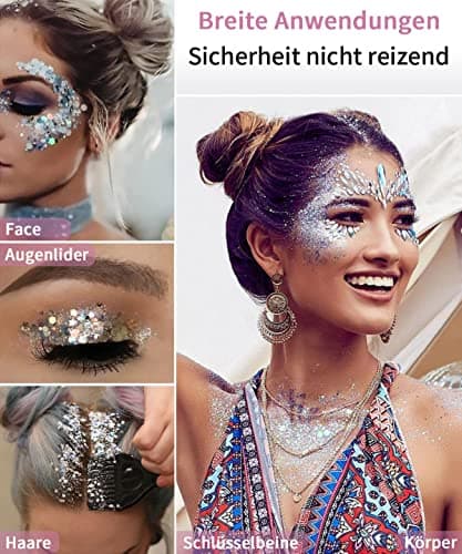 Paillettes Visage, Paillette Maquillage Festival Gel, Chunky Paillette Cheveux Gel, Glitter Body Makeup Pour Musical/Party/Masquerade/Visage/Corps (Blanc)