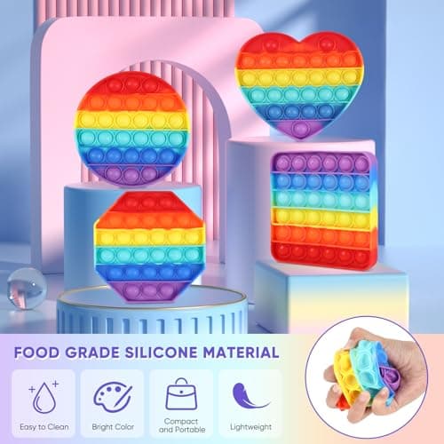 Pop on It, 4 Packs Push Pop Bubble, Mini Poppit, Bubble Popper Toy Jouet Sensoriel Adulte avec 1 Porte-clés, Antistress Fidget It Toys Set pour Enfants Adultes