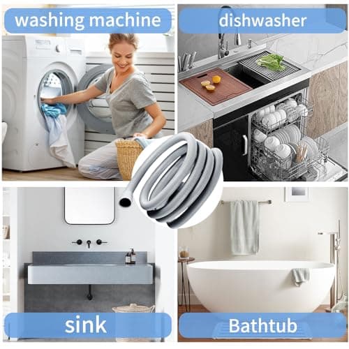 Tuyau Vidange Machine a Laver, 1M/1.5M/2M/2.5M/3M/4M/5M/6M/7M Rallonge de Tuyau de Vidange, Tuyau de Vidange Universel, avec Support et Colliers de Serrage, pour Lave-Linge, Lave-Vaisselle