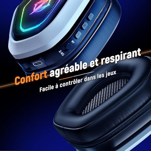 Ozeino Casque Gaming Sans Fil pour PC PS5 PS4, 2.4GHz Audio sans perte, USB & Type-C casque de jeu Ultra Stable avec Microphone Flip, Casque Gamer avec batterie 40 heures pour Switch Laptop Mobile Mac