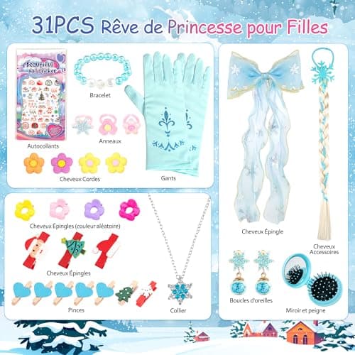 Calendrier de l'Avent Fille 2024, Calendrier de Compte à Rebours de Noël de 24 Jours avec Accessoires de Cheveux de Princesse pour Enfant, Cadeau de Noël pour Filles