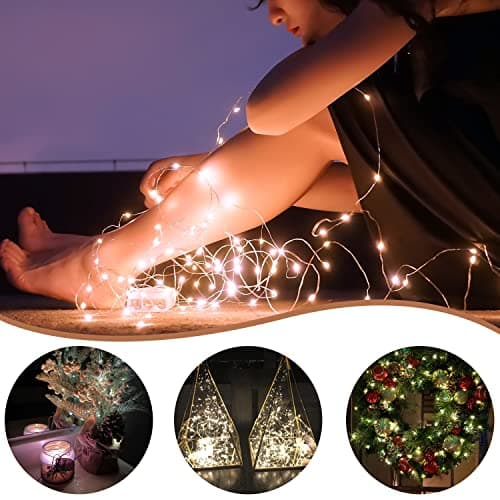 Hossom 12 Pièces Guirlande Lumineuse à Fil, Guirlande Led à Pile, Guirlandes Lumineuses pour éclairage intérieur et extérieur, Jardin, Chambre, Décoration de Mariage, Fête, Noël, Décoration d'arbre