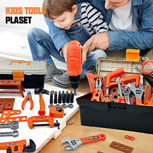 Hyrenee 45 Pièces Outils de Travail Jouet Enfants Constructions Boîte à Outils avec Perceuse Jeu D'imitation Jeu Éducatif Anniversaire Noël Cadeau pour Enfants 3 4 5 6 7 8 Ans