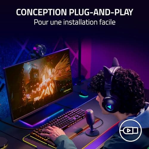 Razer Seiren V3 Mini - Microphone USB ultra-compact (microphone à condensateur 14 mm, directivité supercardioïde, détecteur de mise en sourdine, absorbeur de chocs intégré) Noir