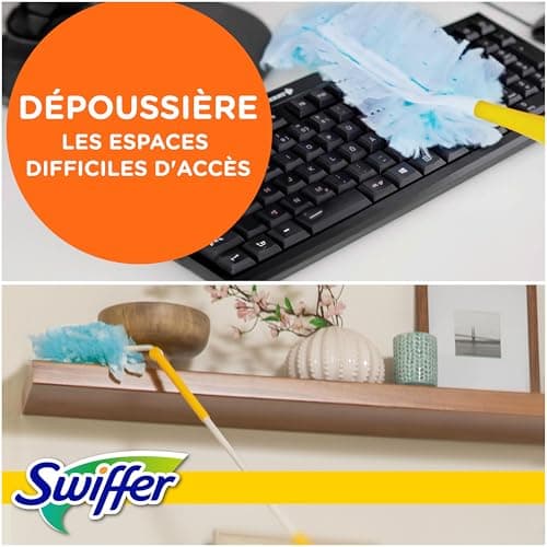 Swiffer Plumeau Duster Attrape et Retient 25 Recharges Dépoussiérantes, Attrape Et Retient 3 Fois Plus De Cheveux Et Poussière Qu’Un Plumeau Ordinaire