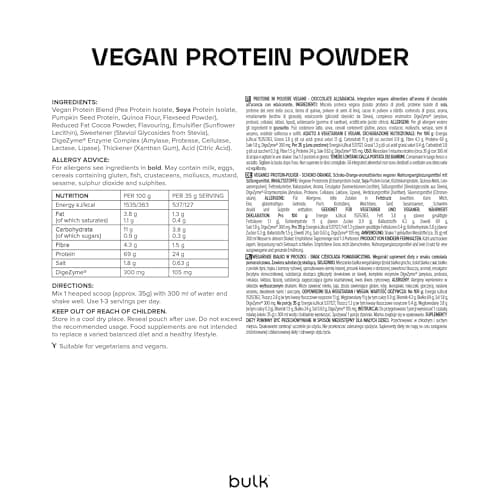Bulk Vegan Protein Powder, Shake protéiné végétal, Chocolate Orange, 500 g, New & Improved Formula