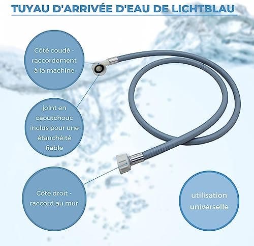 Lichtblau Tuyau d'arrivée d'eau Lave-linge Lave-vaisselle 2964 Raccordement longueur 1,5m I 3/4" coudé/droit avec joint I Tuyau d'arrivée d'eau usage universel Indépendant du fabricant