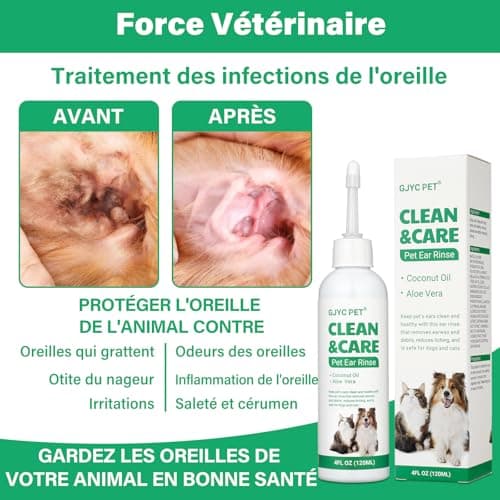 Nettoyant Oreille Chien, Rinçage d'oreille de Chien, Gouttes d'oreille de Chien arrêtent l'inflammation et Les démangeaisons de l'oreille, nettoyant d'oreille d'animal de Compagnie pour Chien et Chat